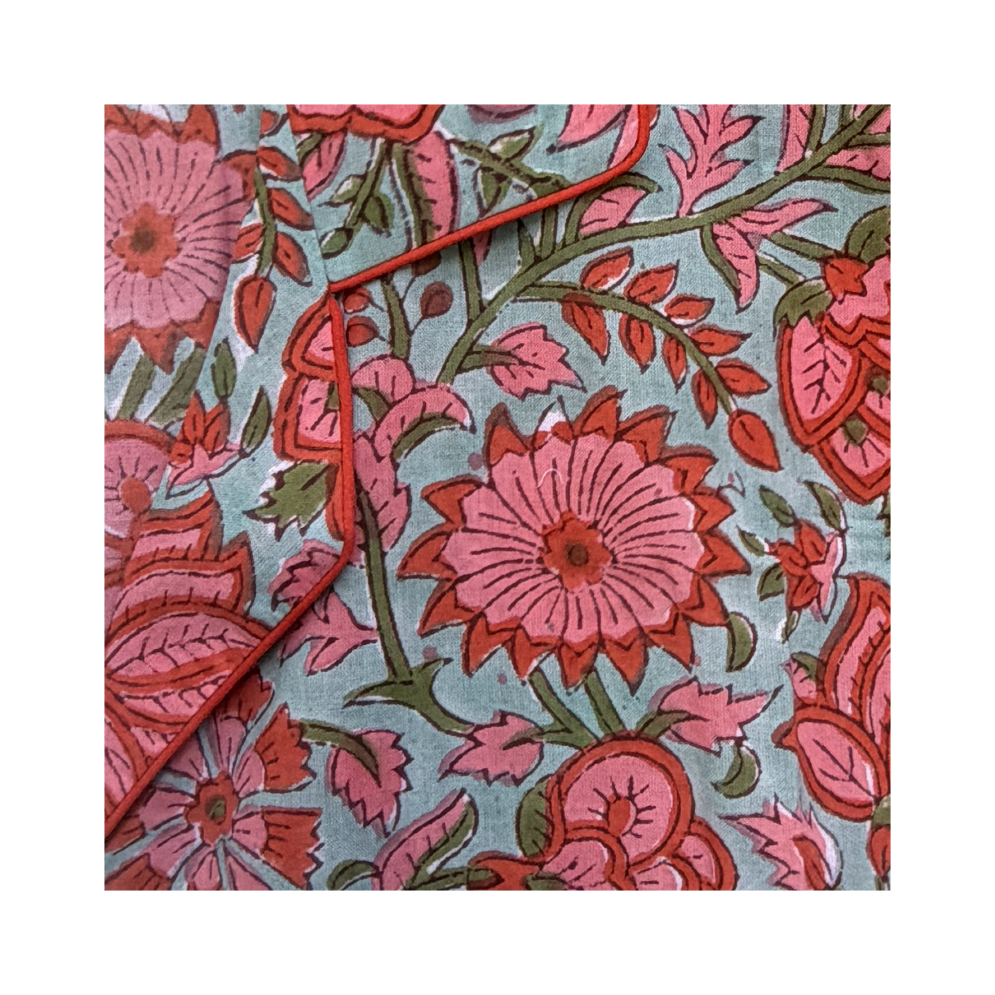 Pajama Crush gift-ready pouch in Blooming Days block print cotton, filled with pajama set