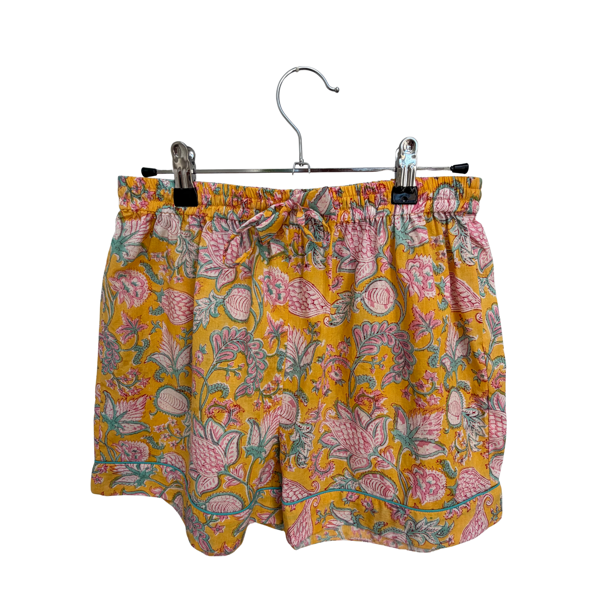 Pajama Crush gift-ready pouch in summer whisper block print cotton, filled with pajama set