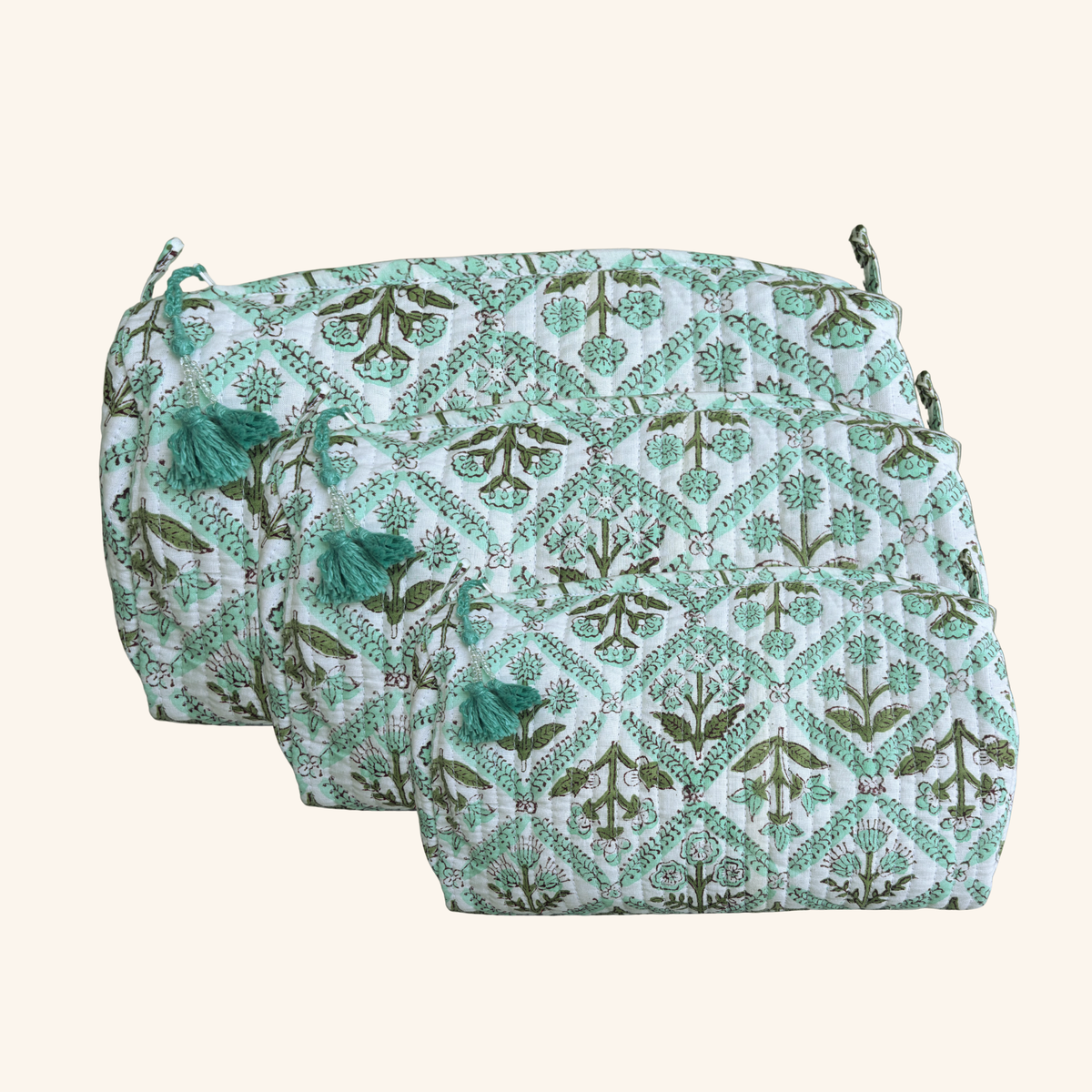 ALESSANDRA cosmetic bags set of three in Sage